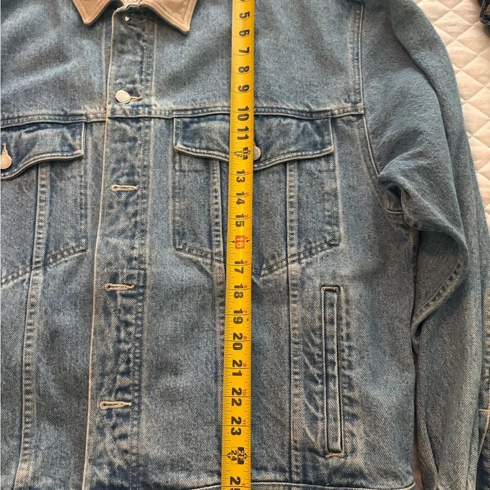 Vintage‎ 90s-Y2K Banana Republic Denim Jean Trucker Jacket*XL*Leather*Blue